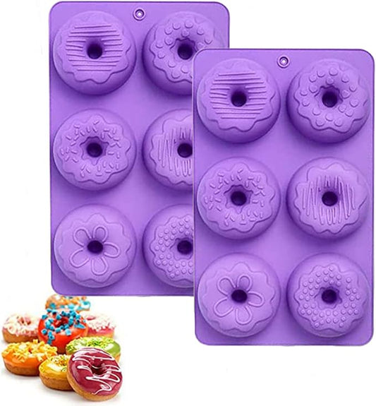 Silicone Donut Mold,Non-Stick Silicone Doughnut Pan Set of 2,Donut Cake Biscuit Bagels,Dishwasher Safe,Heat Resistant and Microwave Safe (Purple)