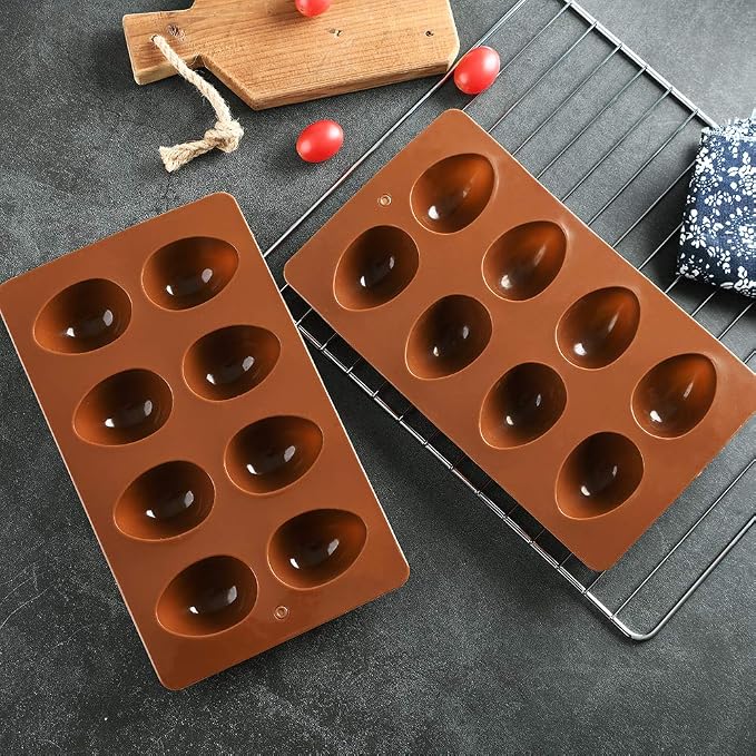 8 Cavity Silicone Egg Pan, Egg Tray, Egg Shape Ice Tray, Silicone Baking Supplies for Cake Decorating, Chocolate, Candy, Jello, Baking Pan for Muffin, Bread and More, Set of 2