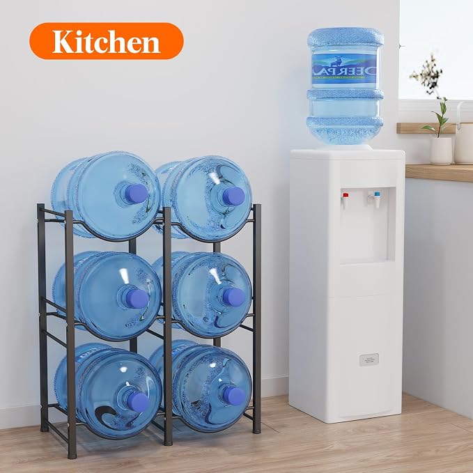 Lifewit 5 Gallon Water Jug Holder, 3 Tier Water Bottle Stand, 6 Slots Heavy Duty Water Dispenser Rack for Gallon Jugs, 249 lb/113 kg Capacity Detachable Water Jug Shelf Organizer for Home/Office Black