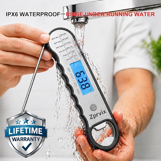0.5s Instant Read Meat Thermometer Digital, Cooking, ±0.5°F Accuracy | Food Thermometer with Lift-to-Wake, Backlight & Auto-Rotating Display, IPX6 Waterproof for Grill, BBQ, Candy & Kitchen