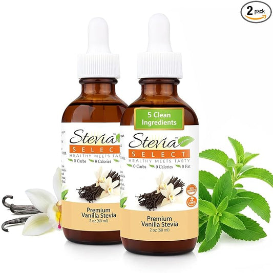 Stevia Select Vanilla Pure Stevia Extract - Zero Calorie Sweetener - All Natural Liquid Stevia Extract - Keto Sugar Liquid - Keto Sweetener 2 Oz (2 Pack)