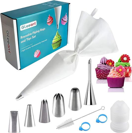 Reusable Piping Bags and Tips Set- GleeAnt Frosting Piping Kit for Baking 6pcs Large Stainless Icing Tips for Cake Decorating- 16inch Pastry Bags,Coupler I Professional Cupcake Kit (11)