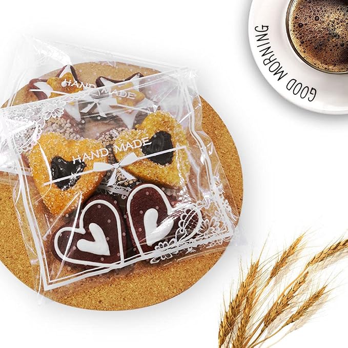 200pcs Clear Lace Bowknot Self-Adhesive Treat Bags – Elegant Cellophane Cookie & Candy Bags for Bakery, Wedding & Party Favors