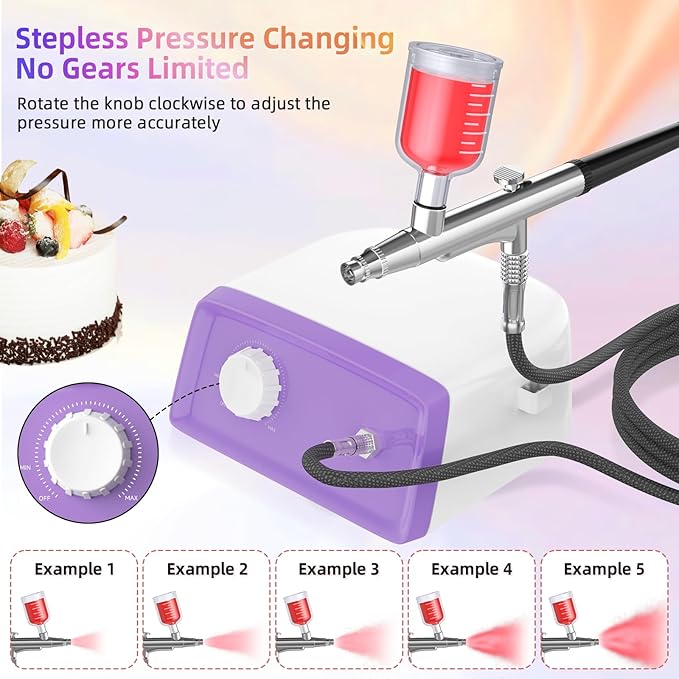 Cake Decorating Kit with 24 Food Coloring, 2026 Upgraded Cookie Decorating Kit with Suction Cups, Dual Action Stepless Speed Airbrush Decorating Kit with Compressor, Food Airbrush Set for Cake, Dessert