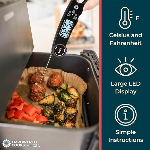 Cathy Yoder's Meat Thermometer Digital, Instant Read Food Thermometer for Cooking in Air Fryer Oven, BBQ, Grill & Baking. Measure Internal Temperatures Probe Easy Display Kitchen Grilling Accessories