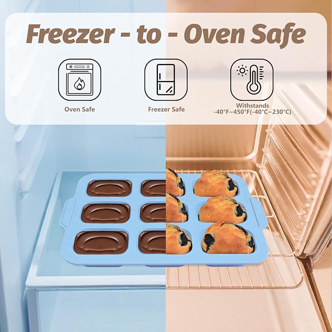 Nonstick Silicone Mini Loaf Pans: 9-Cavity Small Banana Bread Loaf Pans for Baking Cornbread with Metal Frame - Mini Meatloaf Tin for Oven - Brownie Tray for Baker Baking Lover (Blue)