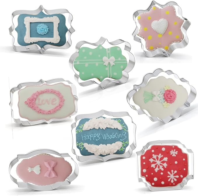 Fancy Plaque Cookie Cutters Set of 8 pcs, Stainless Steel Wedding Frames Shaped Fondant Cutter Molds Baking DIY