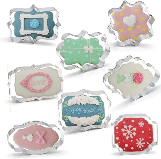 Fancy Plaque Cookie Cutters Set of 8 pcs, Stainless Steel Wedding Frames Shaped Fondant Cutter Molds Baking DIY