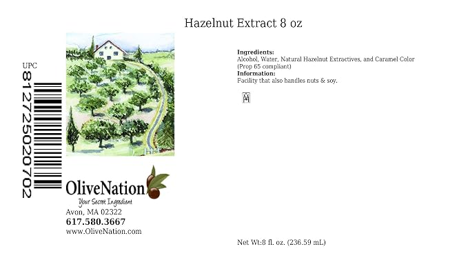 OliveNation Hazelnut Extract - PG Free - 8 fl oz | Sugar Free Flavoring Adds Rich Nutty Taste, Aroma & Dark Color to Baked Goods, Ice Cream, Frosting/Fillings, Sauce, Beverages