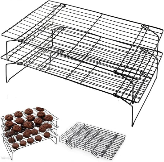 2-Tier Collapsible Cooling Racks, Detachable Wire Cooling Rack Stackable Drying Rack for Cookie Bread Pizza Baking, Fruits, Snacks Perfect for Outdoor Camping