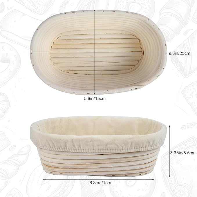 10 Inch banneton bread proofing basket, Set of 6 Natural Rattan Bread Proofing Basket with Linen Liners, Splinters-Free Handmade Brotform for Sourdough, Home & Professional Baking