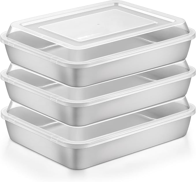Herogo Baking Pan with Lid Set (3 Pans + 3 Lids), 9 x 12 Inch Stainless Steel Nonstick Deep Bakeware, for Cakes Brownies Casseroles, Non Toxic & Dishwasher Safe