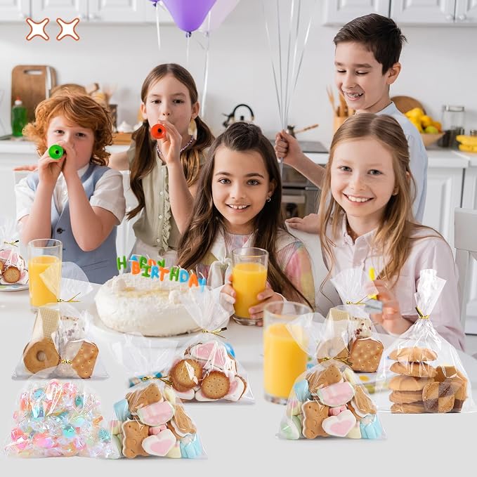 SUREHOME Cellophane Treat Bags 5x7 In 100 Pcs Individual Cookie Bags Small Plastic Clear Gift Bag with Ties for Gift Giving Birthday Party Favors Candy Snack Dessert Baked Goods Packaging