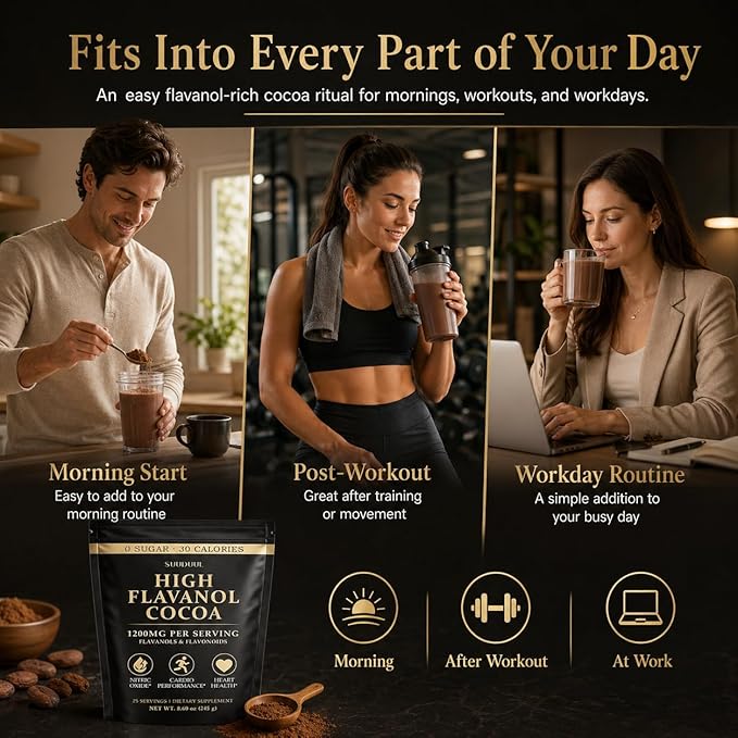 High Flavanol Cocoa Powder 245g, 1200mg Cocoa Flavanols & Flavonoids Per Serving with 600mg Epicatechin, 10X Concentrated Cocoa Extract, Premium Cocoa Powder for Daily Use