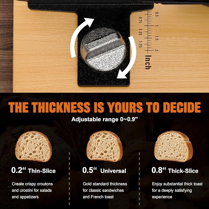 Upgrade Manual Bread Slicer for Homemade Bread, Sourdough Slicer with Hand Crank, Metal Guide Rail, Non-Slip Suction Base & Sharp Blade for Consistent Even Slices
