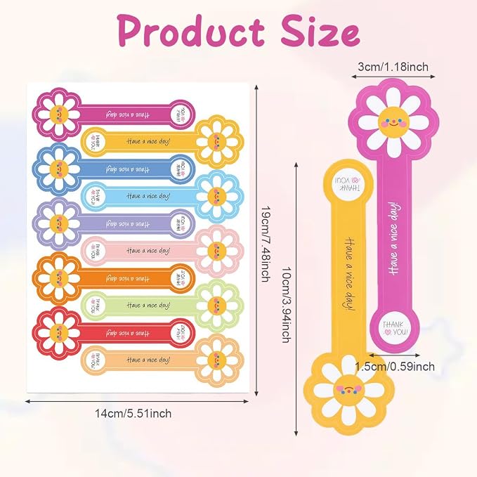 300Pcs Flower Shape Long Label Bakery Stickers Self Adhesive Tamper Evident Seal for Gift Wrapping Pastry Bags Baking Packaging