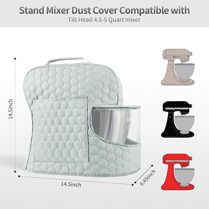 Stand Mixer Dust Cover Compatible with KitchenAid Mixer - Stand Mixer Cover Fits for 4.5/5 Quart, Storage Bag with 2 Pocket for Accessories and Attachments（Silver, For 4.5- 5QT）