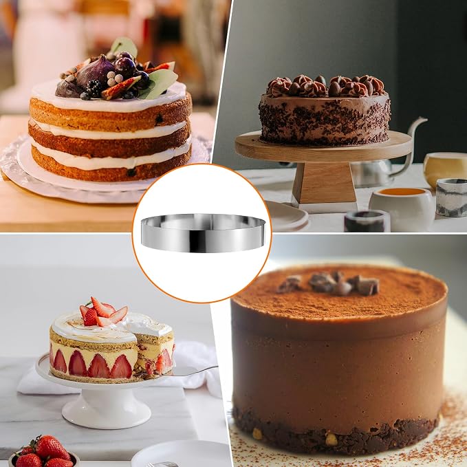 HARFINGTON 2PCS Round Cake Ring 11 x 2 Inch Seamless Stainless Steel Pastry Mousse Dessert Ring Mirror Coating for Baking Cooking Making Tool