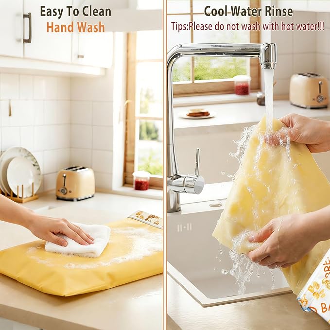 DBZ 2 Pack Beeswax Bread Bags, Reusable Bread Bags for Homemade Bread, 17 X 12 Inch Organic Linen Sourdough Bread Bags, Sustainable Food Storage Bags for Extended Freshness