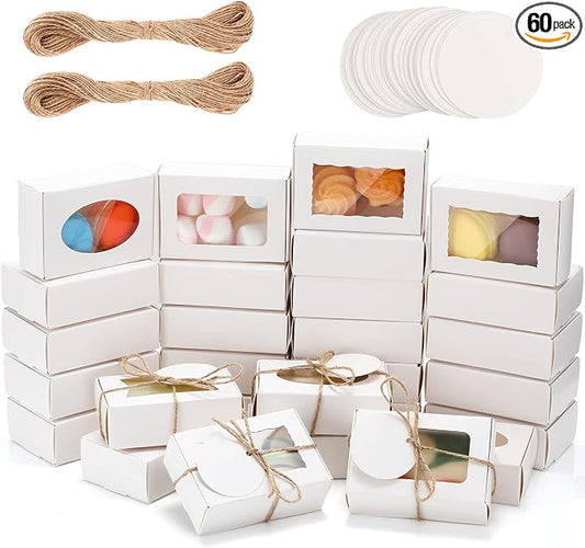 Yexiya 60 Pcs Homemade Soap Boxes 3.55 x 2.4 x 1.2 Inch Kraft Soap Box with Window Mini Gift Packaging Supplies for Homemade Bakery Candy Cookies Party Favor(White)