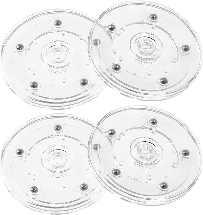 Piutouyar 4 Pcs Plastic Turntable Bearings Hardware, 4 Inch / 100mm Plastic Acrylic Clear Turntable Organizer for Kitchen Spice Rack Table Cake