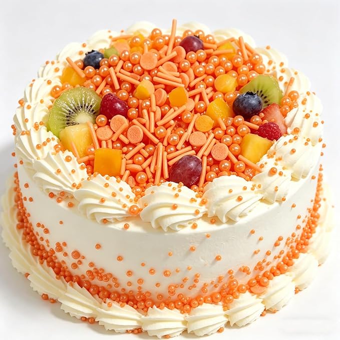 Sentovac Orange Sprinkles Edible Orange Round Confetti Jimmies Pearls for Cake Decorating Candy Cupcake Cookie Baking Ice Cream Dessert Vanlentine Halloween Christmas Holiday Decorations