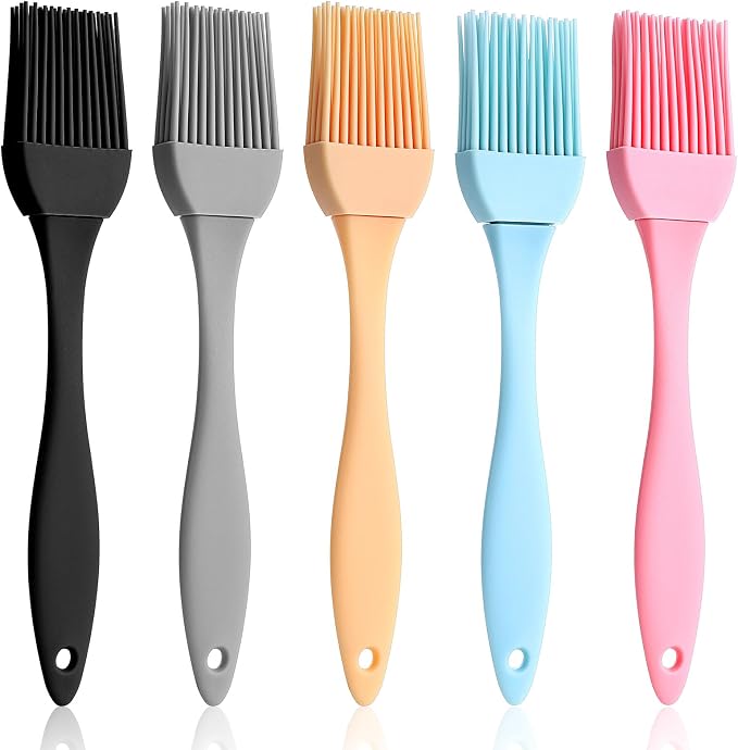 Yuanchu Silicone Basting Pastry Brush, 5 Pcs Heat Resistant, BPA Free, Dishwasher Safe, Black, Gray, Orange, Blue, Pink