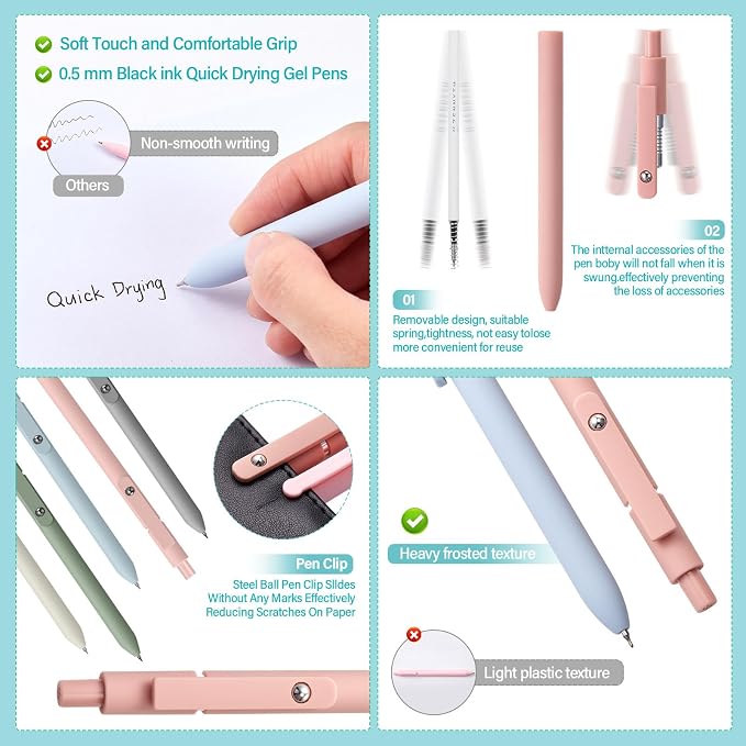 Jutom 39 Pcs Aesthetic Book Annotation Kit Highlighter with Case Bag Gel Pen Transparent Sticky Note Taking Bible Supplies(Khaki,Cute Style)