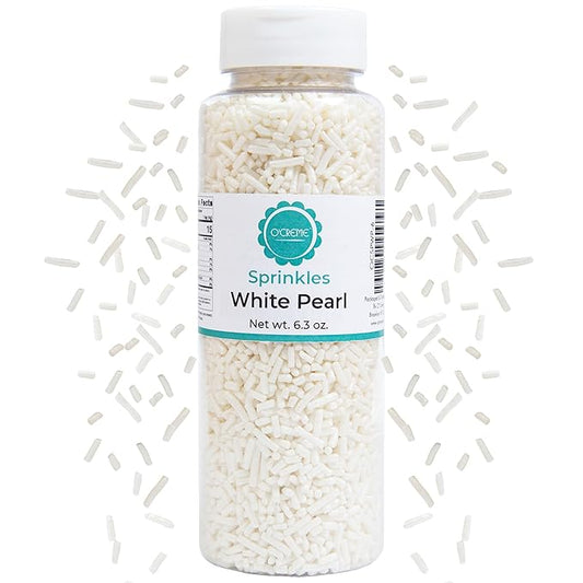 O’Creme White Pearl Sprinkles – 6.3oz for Cake Decorating – Kosher Pastel Sprinkles for Cupcakes, Cookies, Cakes, Ice Cream – Easy-Pour Jar