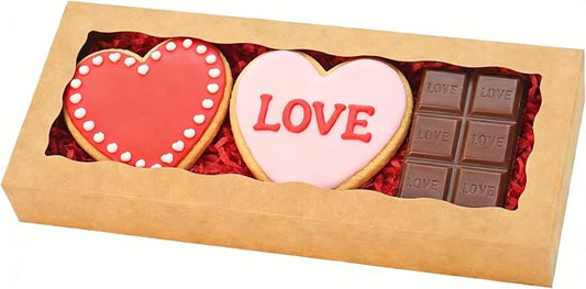 XINHPKGG 5pcs Cookie Boxes with window 12 x 5 x 1.5 Inch Bakery Boxes Treat Box Dessert Box for Wedding Party Favors - Brown