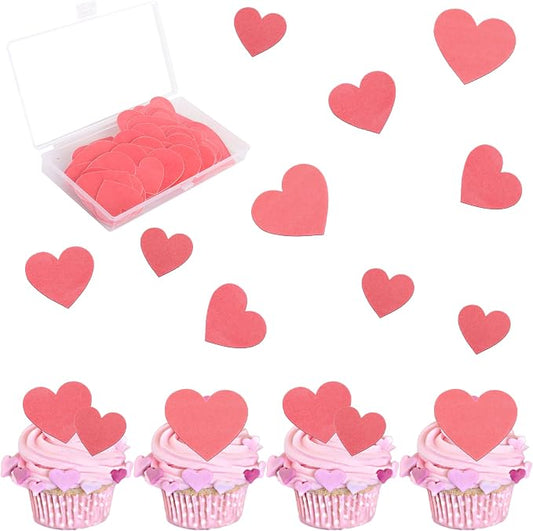 60 PCS Edible Heart Cupcake Toppers Wafer Paper Sweet Love Heart Cake Decorations Edible Valentine's Day Cupcake Picks for Wedding Engagement Bridal Shower Birthday Valentine's Day Party Supplies Pink