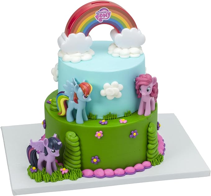 DecoSet® My Little Pony™ Over The Rainbow Signature Cake Topper, 4 Piece Decoration, Dash, Pinkie Pie, and Twilight Sparkle, Coin Bank, Collectable Figurines For Birthday