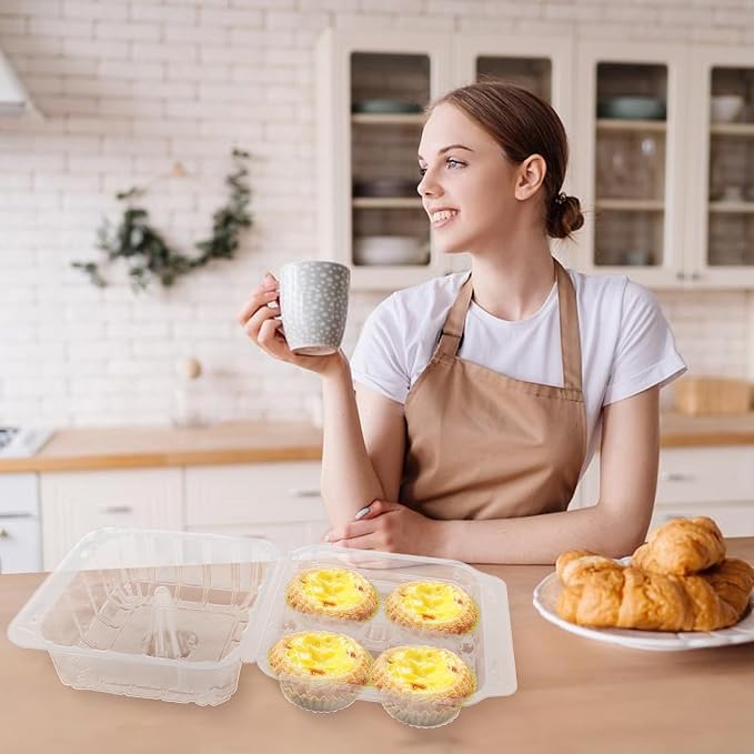 20/40 Pack 4-Compartment Cupcake Containers | Clear Plastic Cupcake Boxes, 4-Cavity Cupcake Holders with Deep Dome for Bakery Muffin Dessert