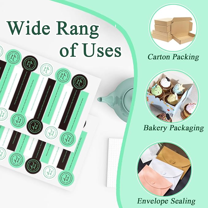 800pcs Handmade Food Baking Seal Stickers, Black Green White Self Adhesive Bakery Stickers, 3.9in Long Strip Tamper-Proof Packaging Sealing Labels for Lollipop Cake Cookie Bread