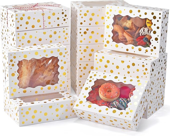12Pcs Christmas Cookie Boxes with Window, 8"x6"x2.5" White Bakery Boxes for Cookie, Treat Boxes Pastry Boxes for Gift Giving, Chocolate Covered Strawberries, Dessert, Donut, Cupcakes Muffins