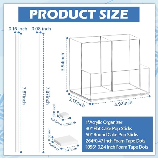 80 Pcs Clear Cake Topper Sticks Flat 7.87 Inch 1320 Pcs Foam Tape Craft Double Sided Precut with Organizer Cupcake Topper Sticks Acrylic 2 Size Foam Square Stickers for Crafts DIY Decoration