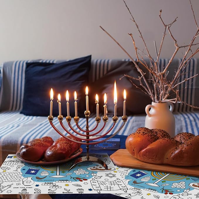 45pcs Hanukkah Disposable Coloring Placemats Hanukkah Crafts for Kids Coloring Poster Party Supplies School Classroom Activities Paper Table Mats
