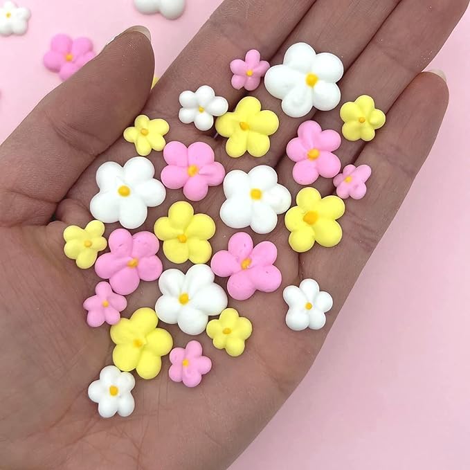 Royal Icing Blossoms | Mini Edible Flowers | Edible Roses | White Wedding Flowers | Cake Sprinkles | Bulk Sprinkle Mix | by Simply Sucré (54 Count, Spring Blossoms)