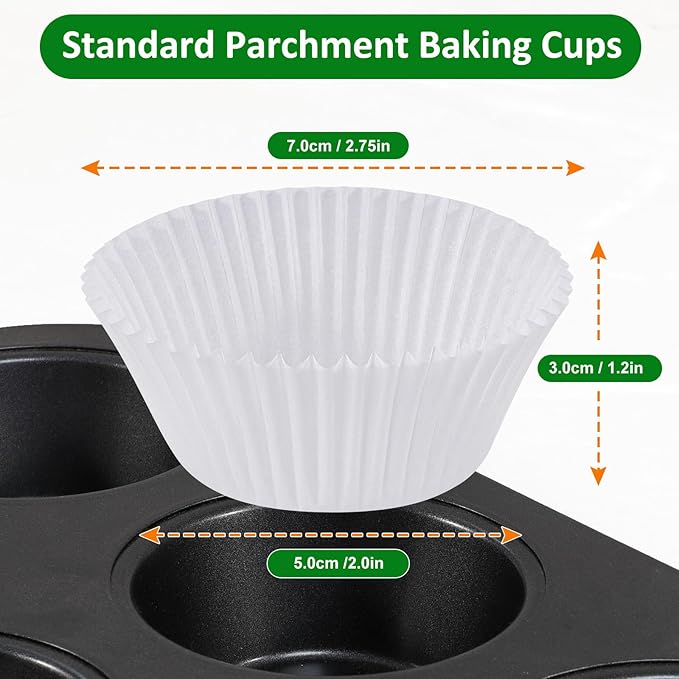 Caperci 225pcs Parchment Paper Cupcake Liners - White Standard Muffin Baking Cups Cupcake Wrappers with Excellent Greaseproof & Non-Stick, No Smell, Food Grade (White)