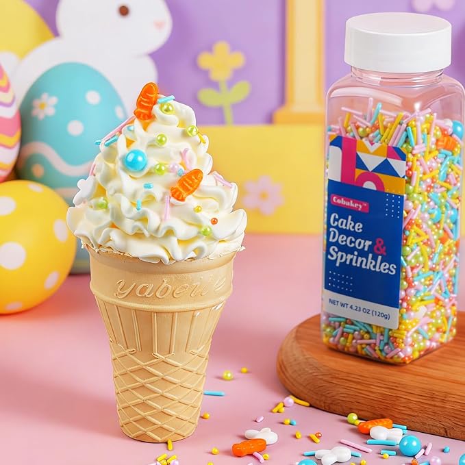 Easter Sprinkles Mix, 120g Bunny Rabbit and Carrot Shaped Sprinkles with Pearls Nonpareils and Jimmies, Pastel Edible Cake Decorating Sprinkles for Easter Baking, Ice Cream, Cupcakes & Spring Cookies, 4.2oz