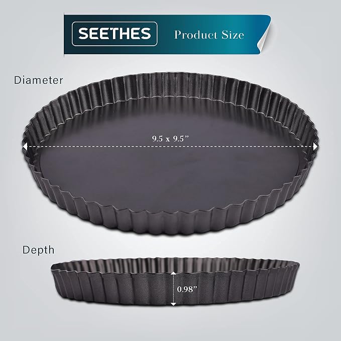 Tart Pan Black Carbon Steel, Non-Stick Quiche Pan, Tart Pan 9 inch removable bottom and 10 Baking Parchments-Oven and Dishwasher Safe