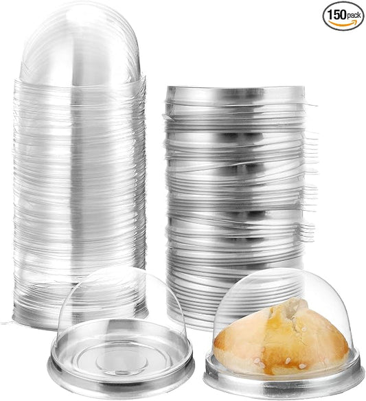 Patelai 150 Pcs Clear Plastic Mini Cupcake Container, Mini Cupcake Box Muffin Dome Muffin Single Container Box for Wedding Birthday Cheese Pastry Dessert Cake (Silver)