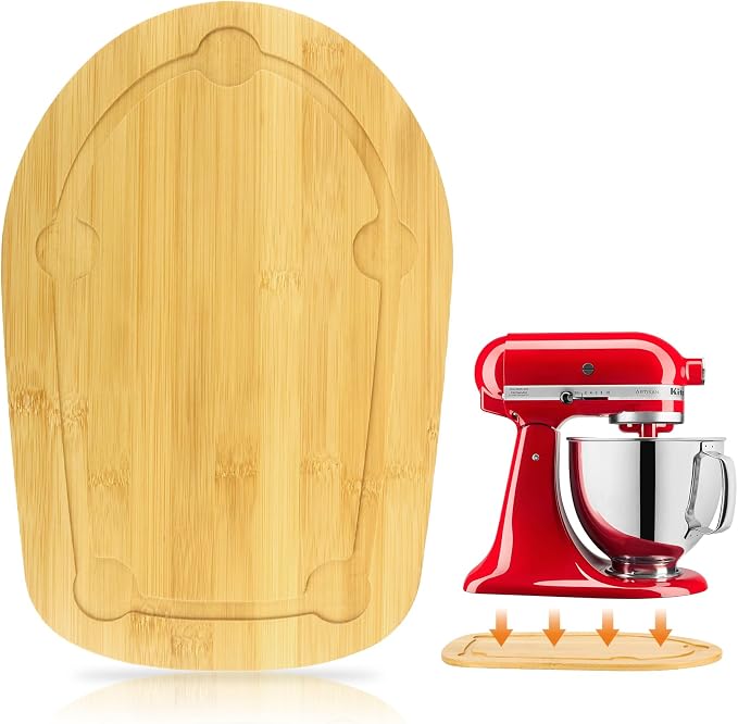 Mixer Slider for Kitchen Aid 4.5-5 Qt Tilt Head Stand Mixer, Bamboo Appliance Sliding Mat for Kitchenaid Artisan 4.5-5 Qt, Kitchen Countertop Accessories Moving Tray Attachments, With Foot Slots