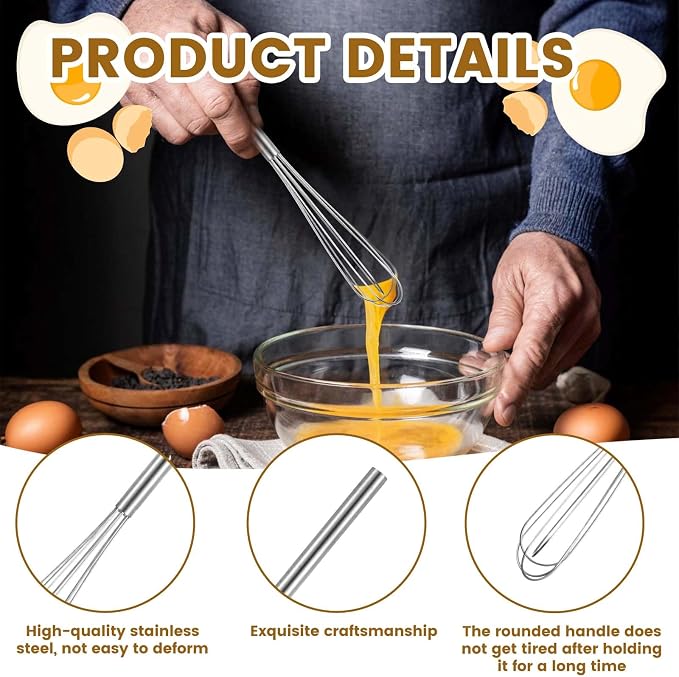 1 pcs Mini Whisks Stainless Steel Skinny Whisk Egg Beater Wire Whisks Portable Kitchen Tiny Whisk for Cooking Blending Whiping Beating Stirring (10.4 Inches)