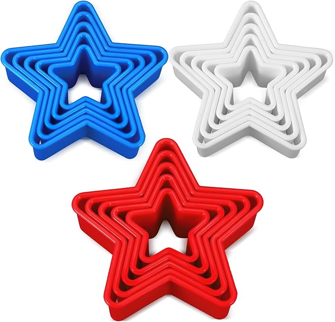 Domensi 3 Sets Plastic Star Cookie Cutter, Red, Blue and White, 4th of July Star Shapes Cookie Cutters Molds for Baking, Biscuit