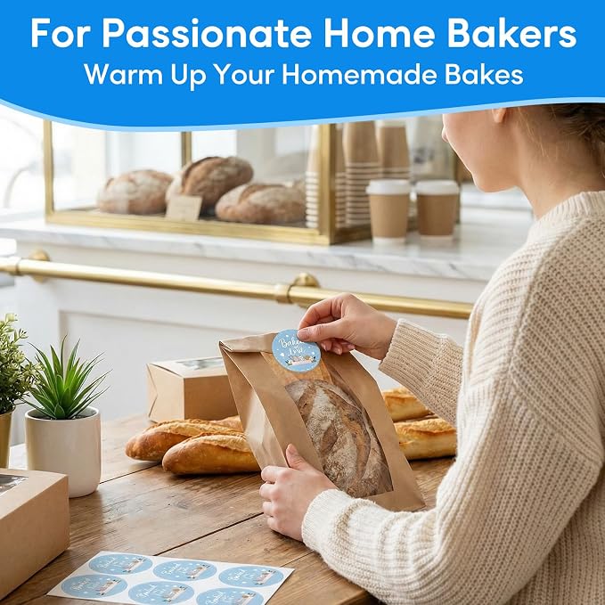 Baked with Love Stickers 120PCS 1.6 Inch Round Baking Labels for Cookies Cupcakes Dessert Table Treat Bags Gift Wrapping Birthday Party Candy Bags Homemade Packaging Small Business (Blue)