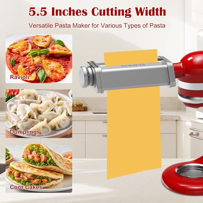 Pasta Roller Attachment for KitchenAid Stand Mixer, Stainless Steel Pasta Maker for Pasta, Ravioli, Noodle Dough Sheet Roller with 8 Adjustable Thickness Knob