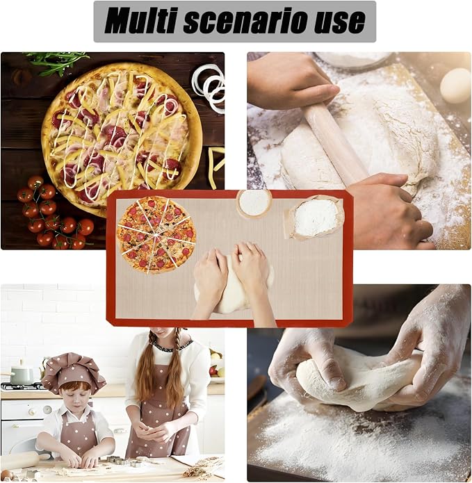 Silicone Pastry Mat, 23.66" x 15.7" Non Slip Baking Mat, Extra Large Cookie Bread Crust Rolling Mats Sheet, Reusable Dough Mats for Counter, Pizza, Pie(Brown)
