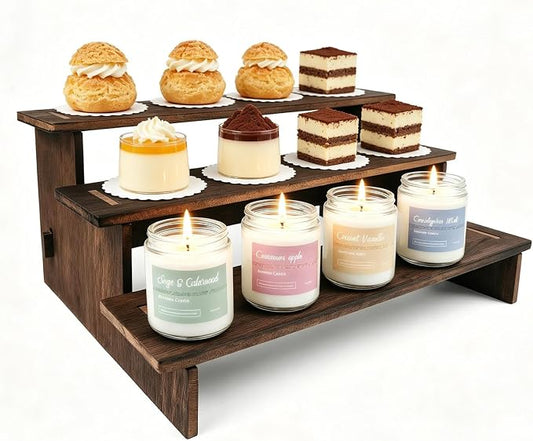 3 Tiered Cupcake Stand - 30s Quick Assembly, Easy Carry&Store | Wooden Cupcake Display Stand, 3 Tier Serving Tray for Vendors, Cup Cake, Dessert, Cookie, Figures, Spice Rack, Farmers Market