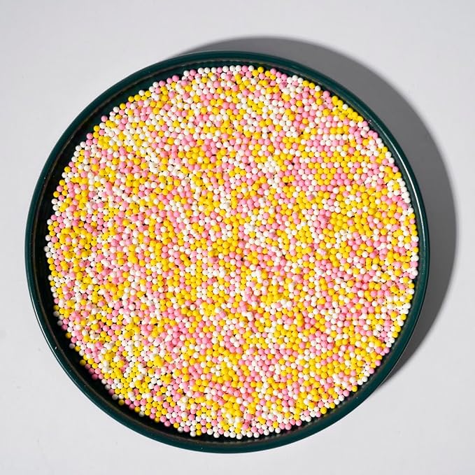 Nonpareils White Pink Yellow Edible Pearl Sprinkles for Cake Decorations 130g/4.6oz, Baking, Ice Cream, Cookies, Cupcake Topper Edible Pearls Sprinkles - White Sugar Pearls for Cake Decorating 130g/4.6oz (2mm Yellow Pink)